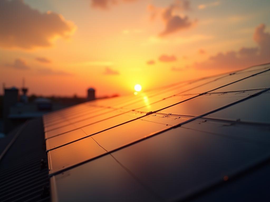 Impianto fotovoltaico al tramonto